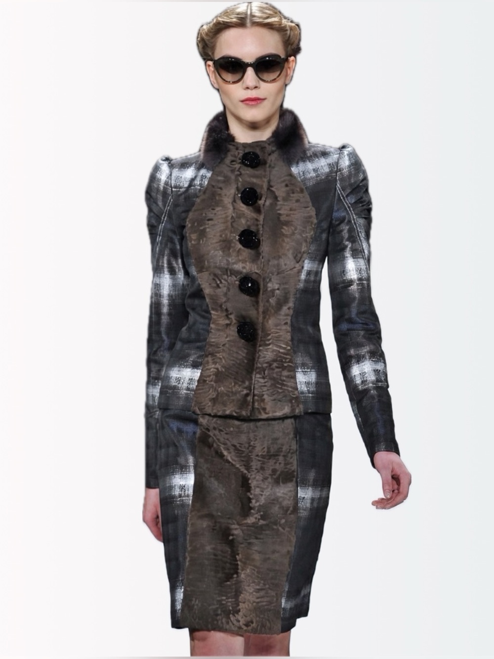 Carolina Herrera $2990 Runway Persian Lamb Fur Silk Brocade Pencil Skirt 4